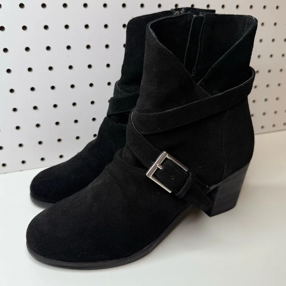 Anthropologie Matisse Harper Black Suede Leather Ankle Boots Women’s 7M Side Zip